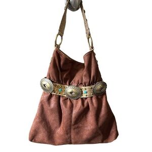 Kathy Van Zeeland Western Boho Handbag with Turquoise Embellishment